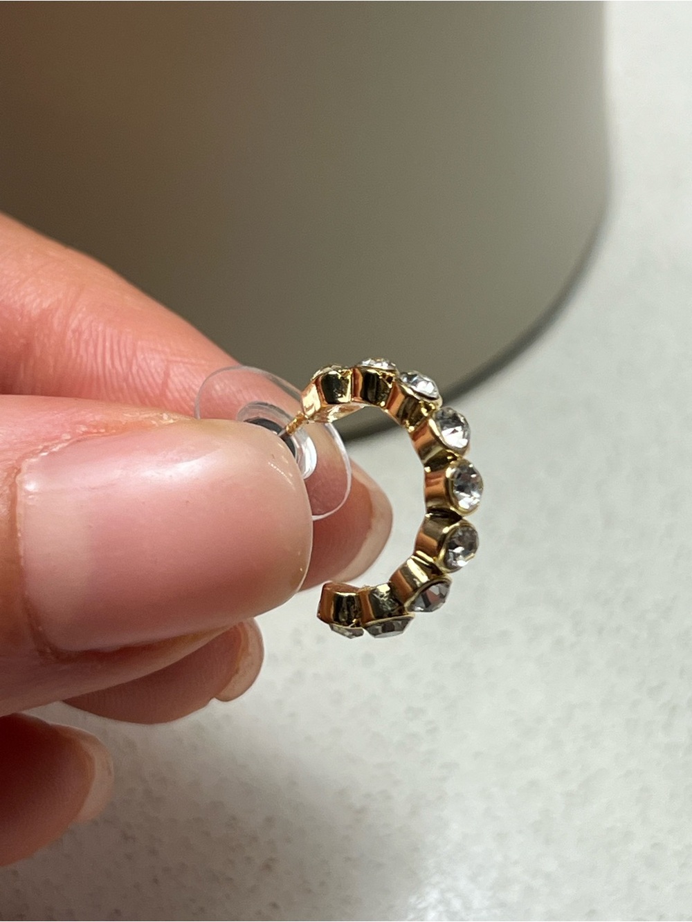 Single earring - Gold Hoop Earring with Clear Crystal Accents